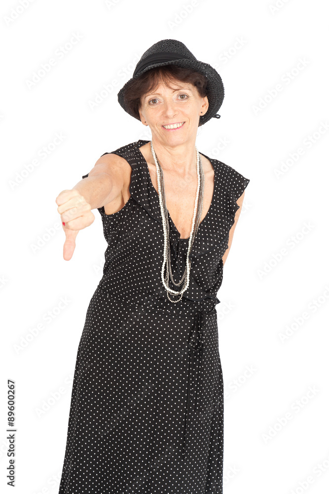 Beautiful woman doing different expressions in different sets of clothes: thiumbs down Beautiful woman doing different expressions in different sets of clothes: thiumbs down