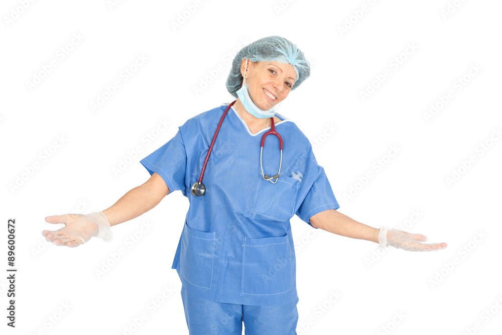 Beautiful doctor doing different expressions in different sets of clothes: welcome Beautiful doctor doing different expressions in different sets of clothes: welcome