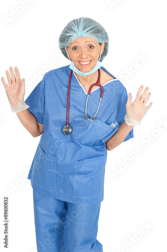 Beautiful doctor doing different expressions in different sets of clothes: love