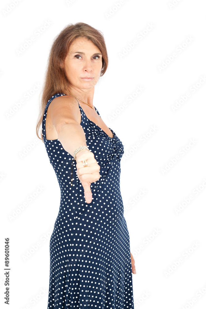 Beautiful woman doing different expressions in different sets of clothes: thumbs down Beautiful woman doing different expressions in different sets of clothes: thumbs down
