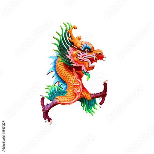 Colorful Chinese dragon statue isolated on white © weerachaiphoto