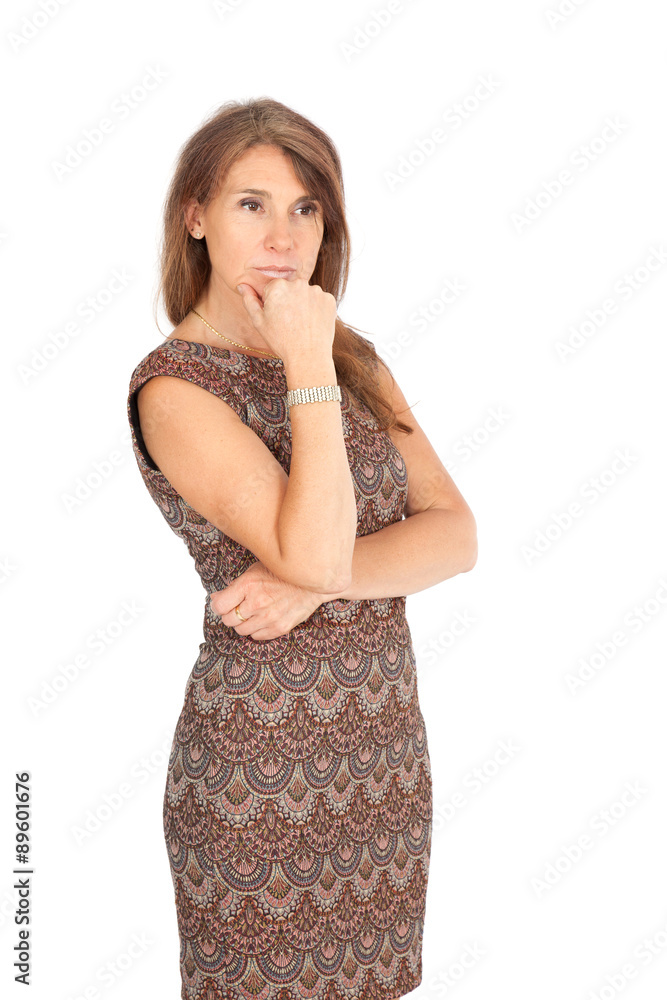 Beautiful woman doing different expressions in different sets of clothes: thinking Beautiful woman doing different expressions in different sets of clothes: thinking
