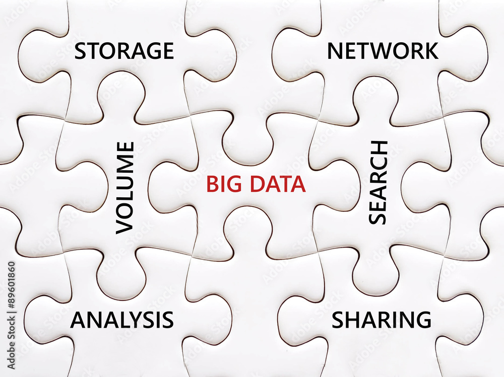 Fototapeta premium Big data and related words on jigsaw puzzle background,