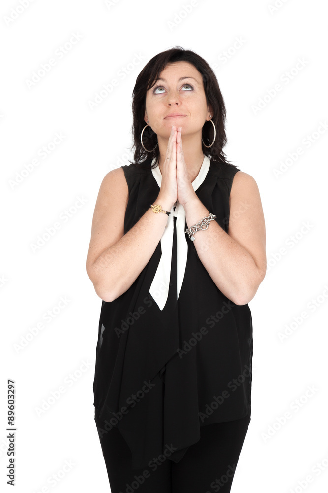Beautiful woman doing different expressions in different sets of clothes: praying Beautiful woman doing different expressions in different sets of clothes: praying