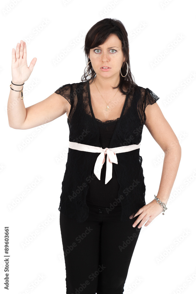 Beautiful woman doing different expressions in different sets of clothes: be careful Beautiful woman doing different expressions in different sets of clothes: be careful