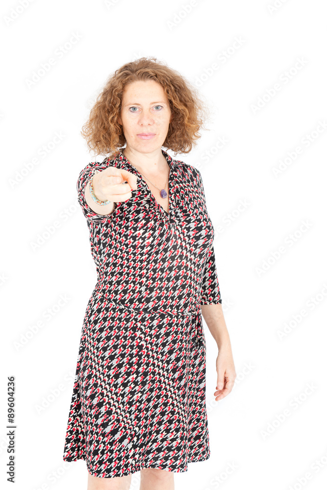 Beautiful woman doing different expressions in different sets of clothes: gun sign