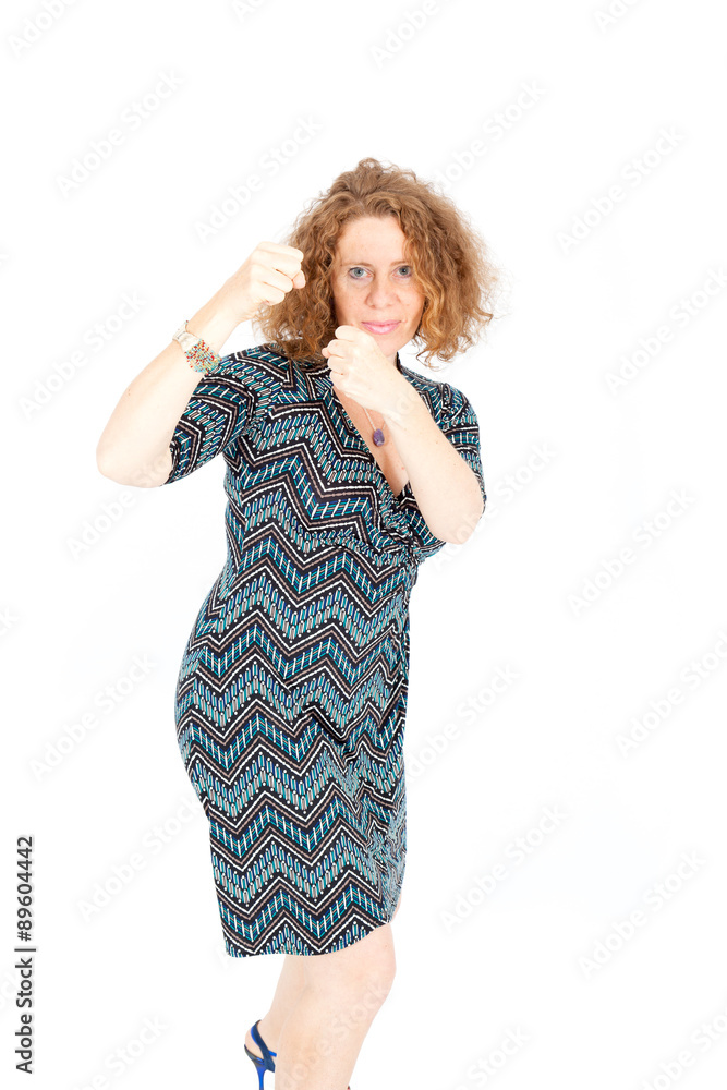 Beautiful woman doing different expressions in different sets of clothes: fighting Beautiful woman doing different expressions in different sets of clothes: fighting