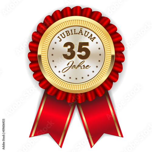 Gold 35 Jahre Jubiläum Rosette mit roter Sherpe