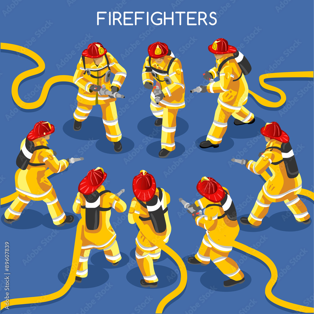 Fototapeta premium Firefighters 01 People Isometric