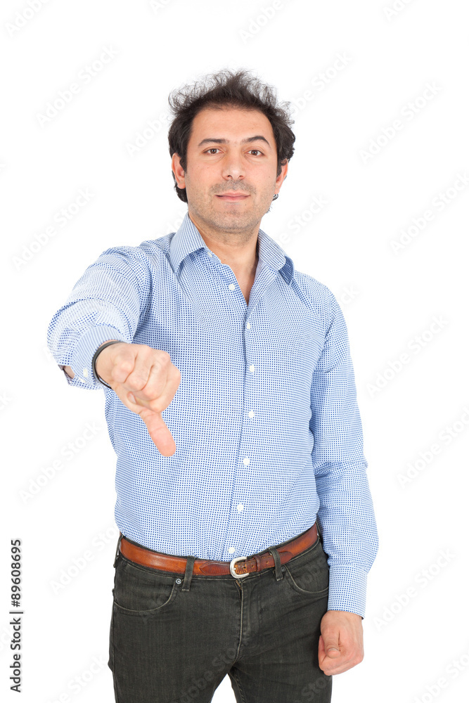 Handsome arabic man doing different expressions in different sets of clothes: thumbs down Handsome arabic man doing different expressions in different sets of clothes: thumbs down