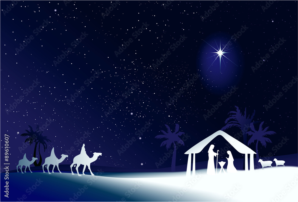 Naklejka premium Christmas nativity scene with holy family 