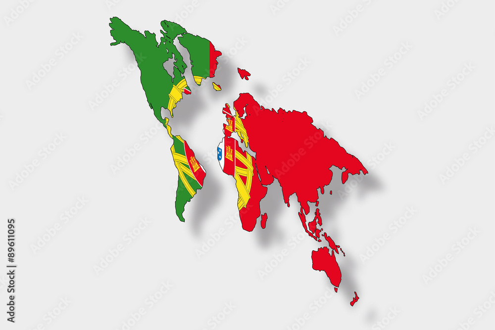Fototapeta premium 3D Isometric Flag Illustration of a map of the world with the fl