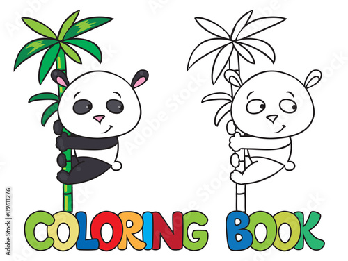 Fototapeta Naklejka Na Ścianę i Meble -  Coloring book of little panda on bamboo