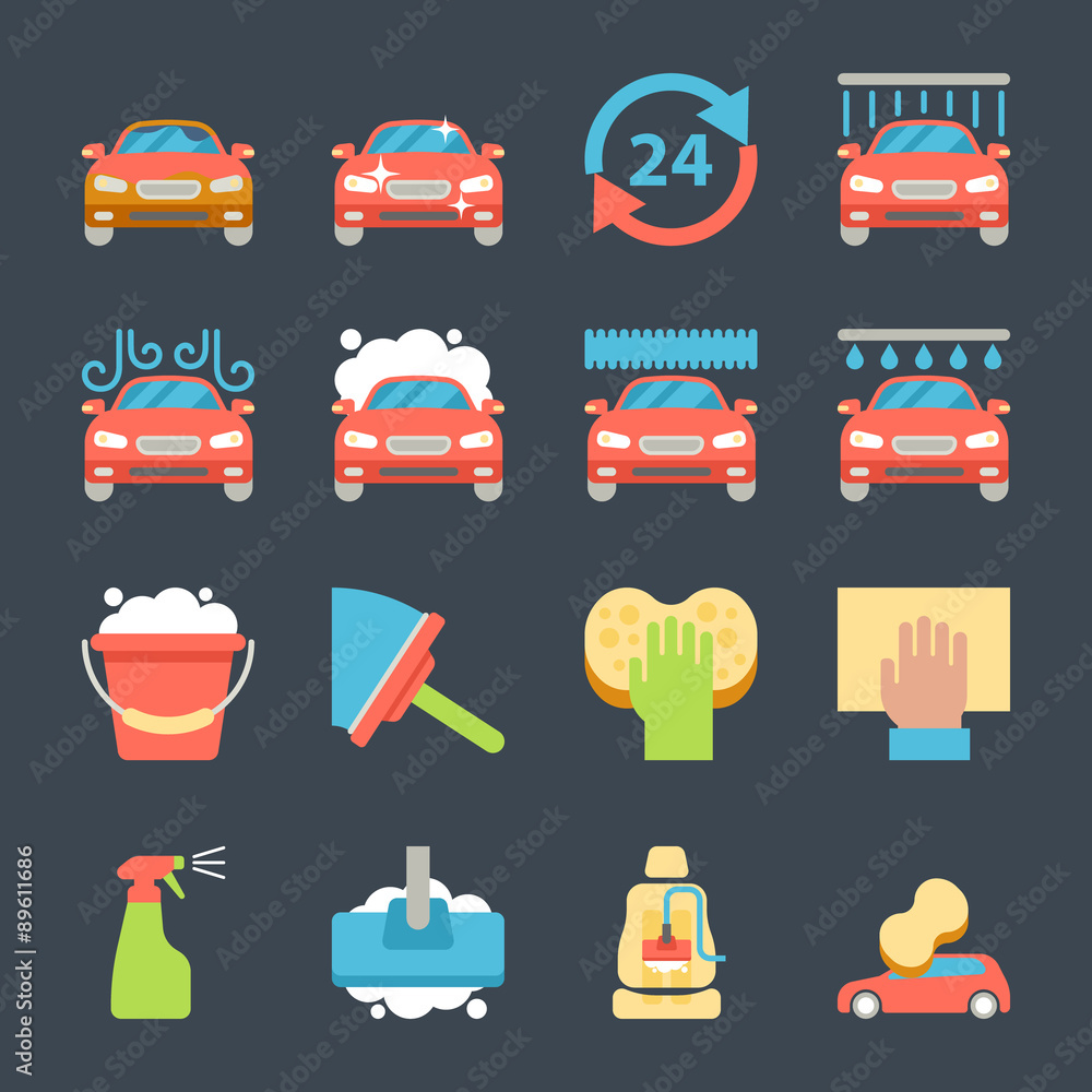Car wash auto cleaner washer shower service icons Car wash auto cleaner washer shower service icons