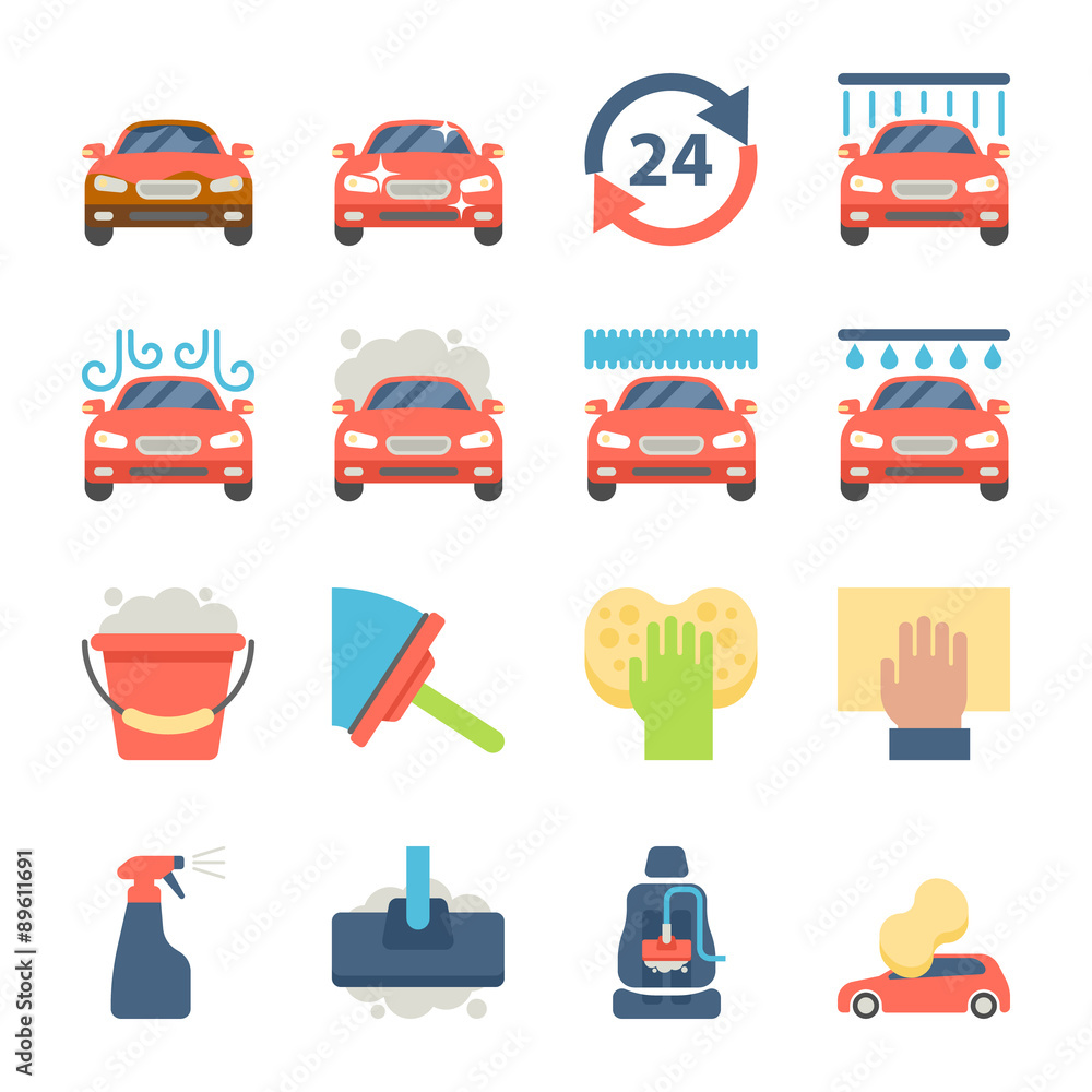 Naklejka premium Car wash auto cleaner washer shower service icons