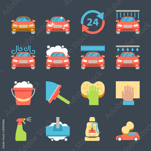 Car wash auto cleaner washer shower service icons