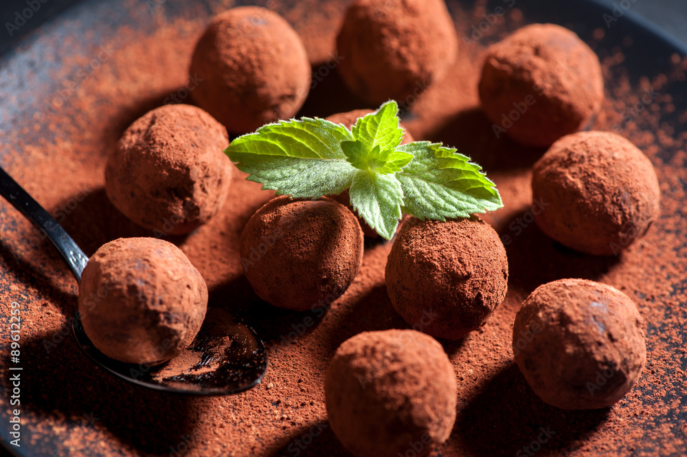 Chocolate truffles handmade close-up, horizontal Chocolate truffles handmade close-up, horizontal