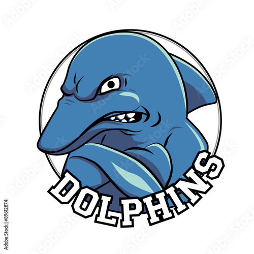 Dolphin logo mascot head with a title dolphins