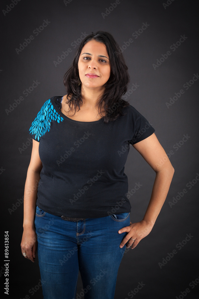 Beautiful woman doing different expressions in different sets of clothes: angry