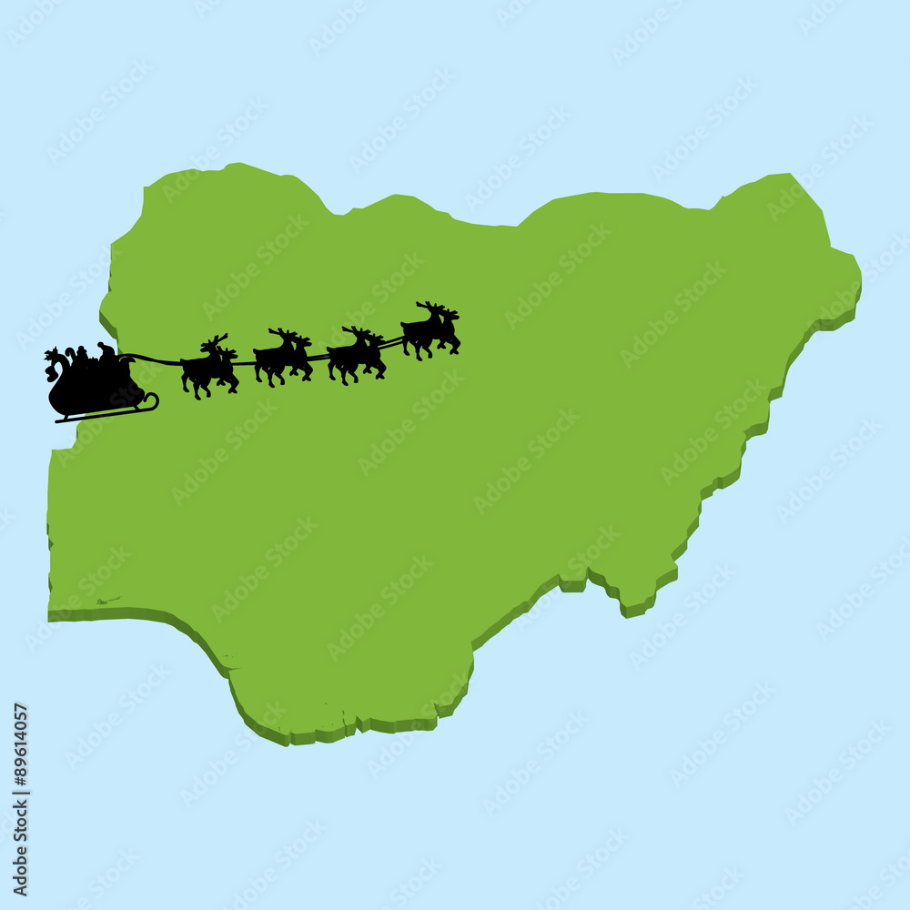 Obraz premium 3D map on blue water with Santa background of Nigeria