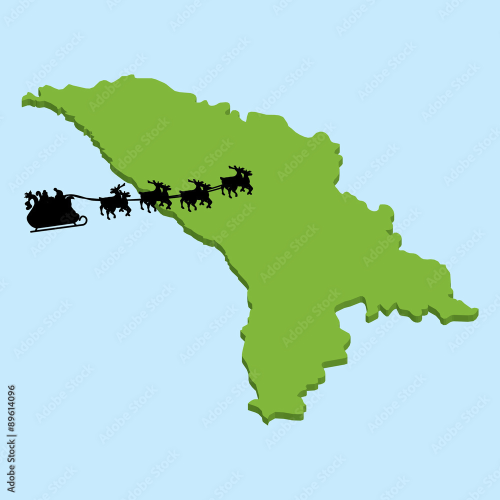 3D map on blue water with Santa background of  Moldova