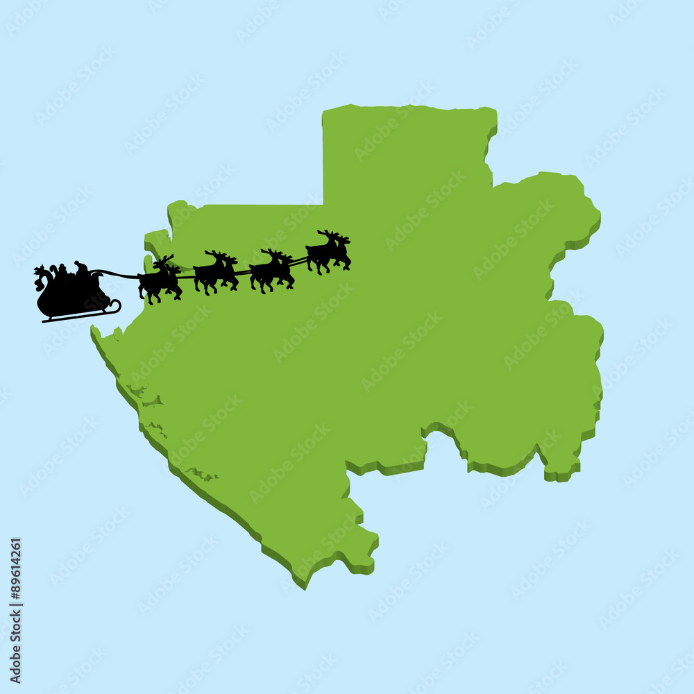 Obraz premium 3D map on blue water with Santa background of Gabon