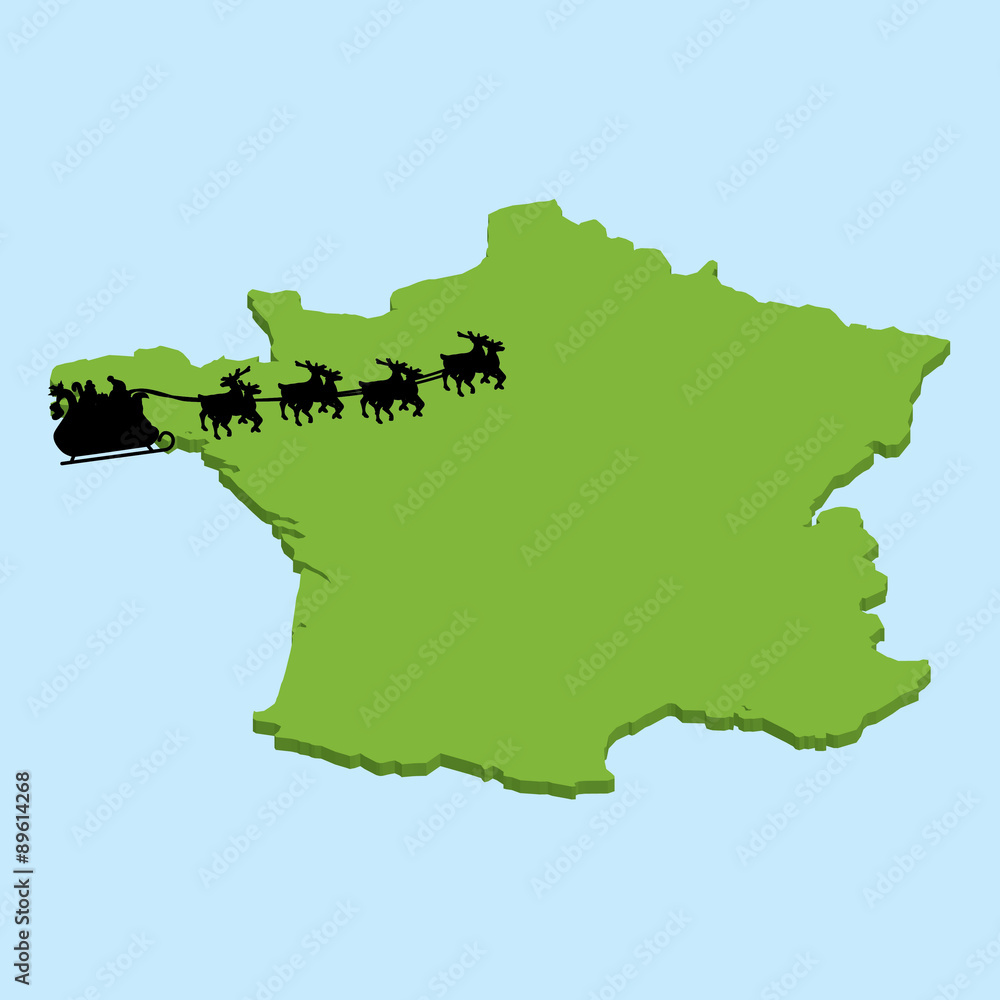 Obraz premium 3D map on blue water with Santa background of France