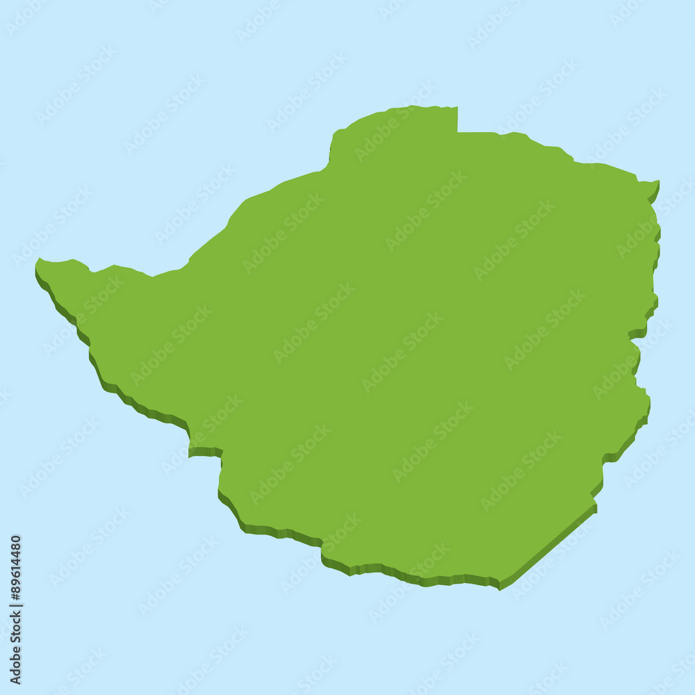 3D map on blue water background of  Zimbabwe