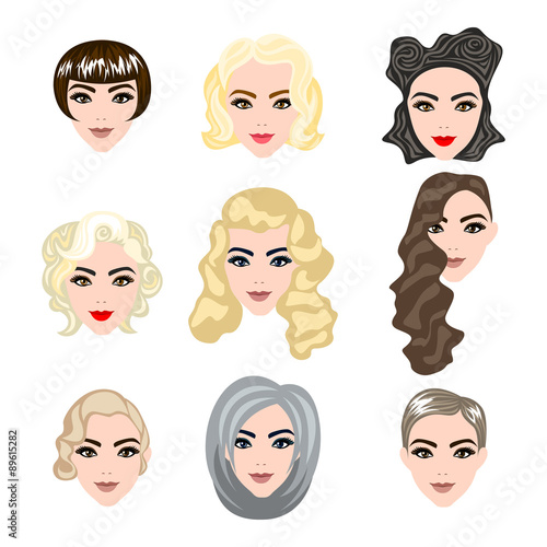 cute illustrations of beautiful young girls with various hair style