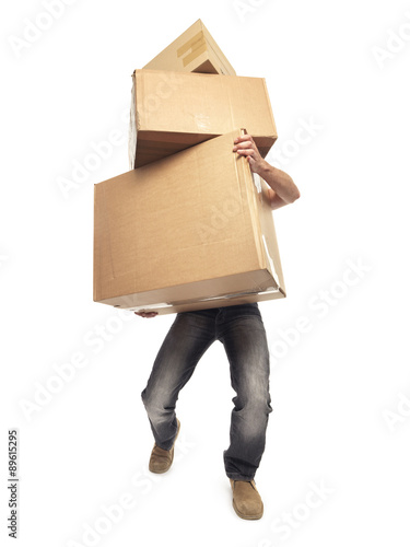 carrying and lifting boxes - Stock Image