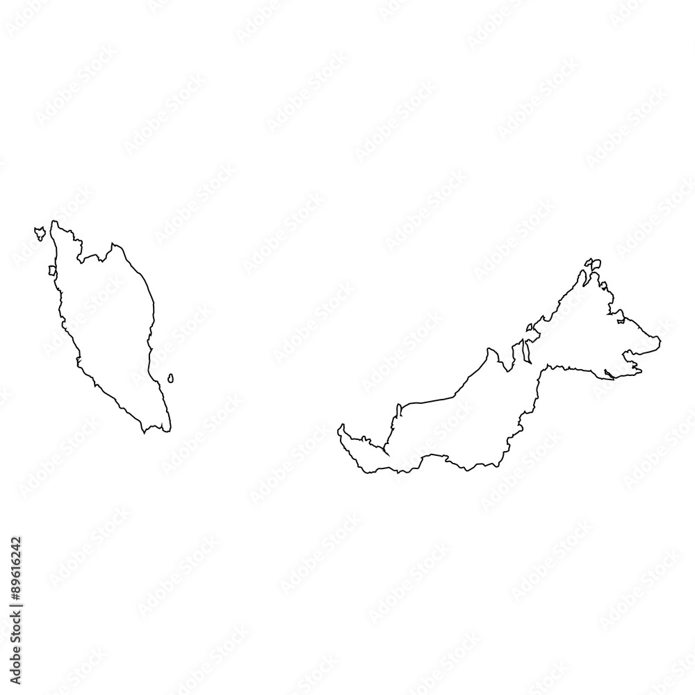 High detailed Outline of the country of Malaysia High detailed Outline of the country of Malaysia