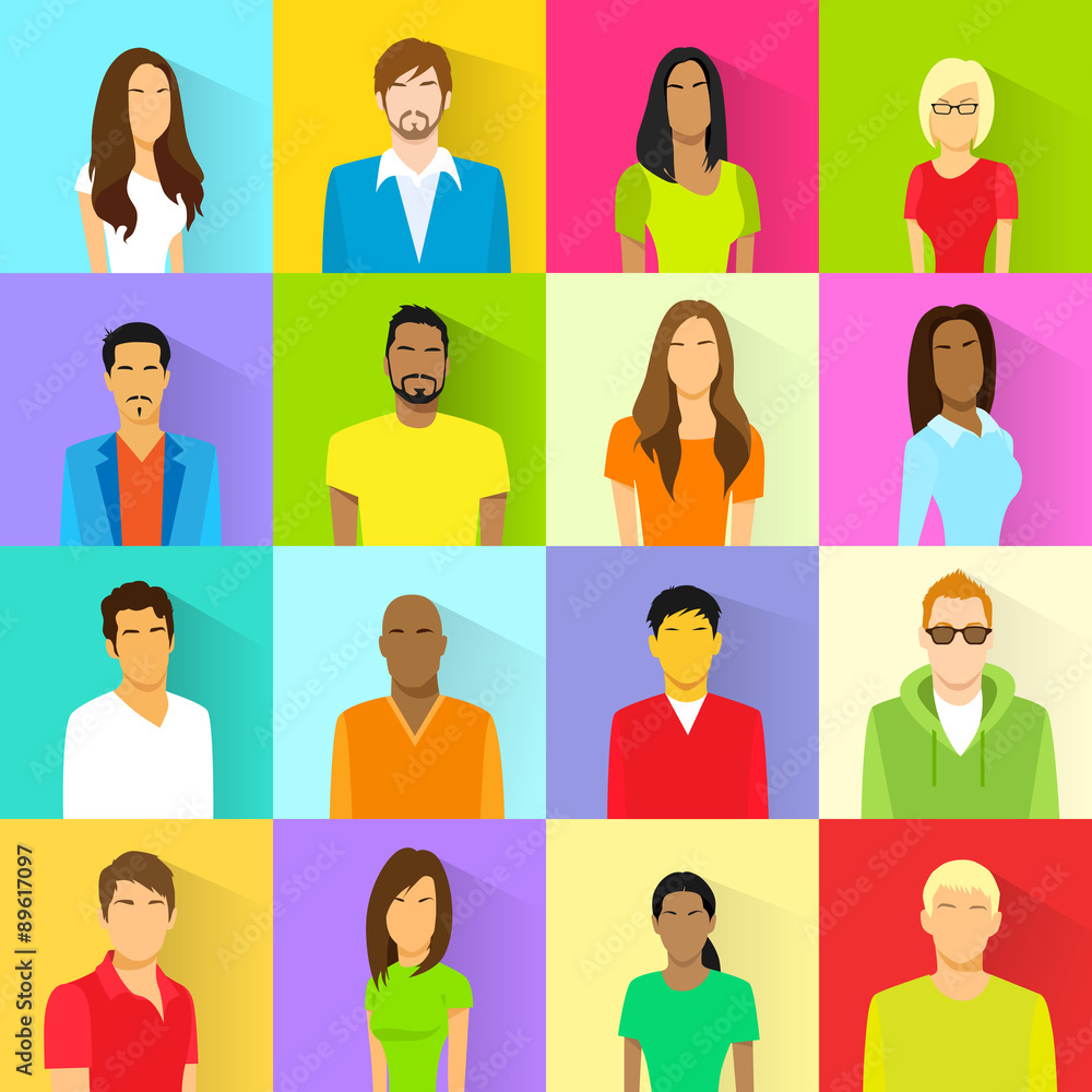 Profile Set Icon Avatar Mix Race Ethnic Man and Woman Portrait Profile Set Icon Avatar Mix Race Ethnic Man and Woman Portrait