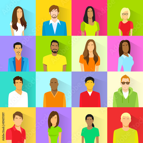 Profile Set Icon Avatar Mix Race Ethnic Man and Woman Portrait