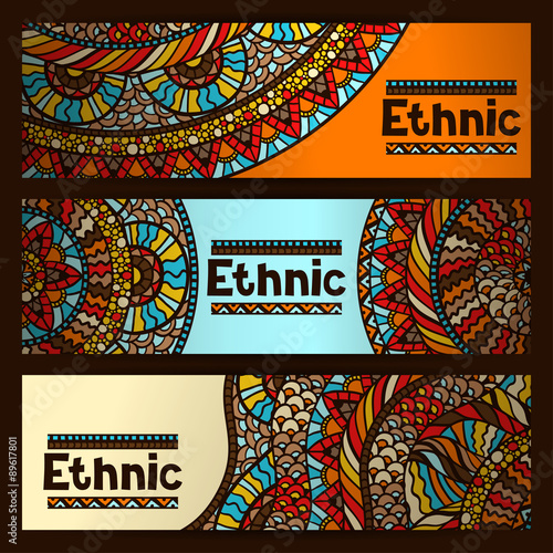 Ethnic banners design with hand drawn ornament