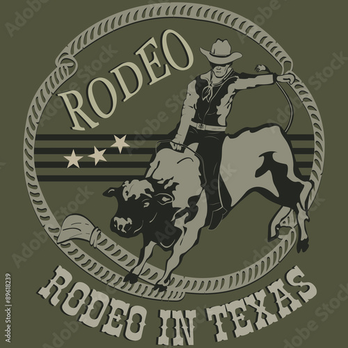 Rodeo cowboy riding a wild bull silhouette