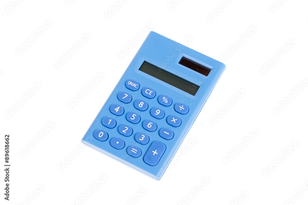 Calculator made from blue plastic isolated on white background Calculator made from blue plastic isolated on white background
