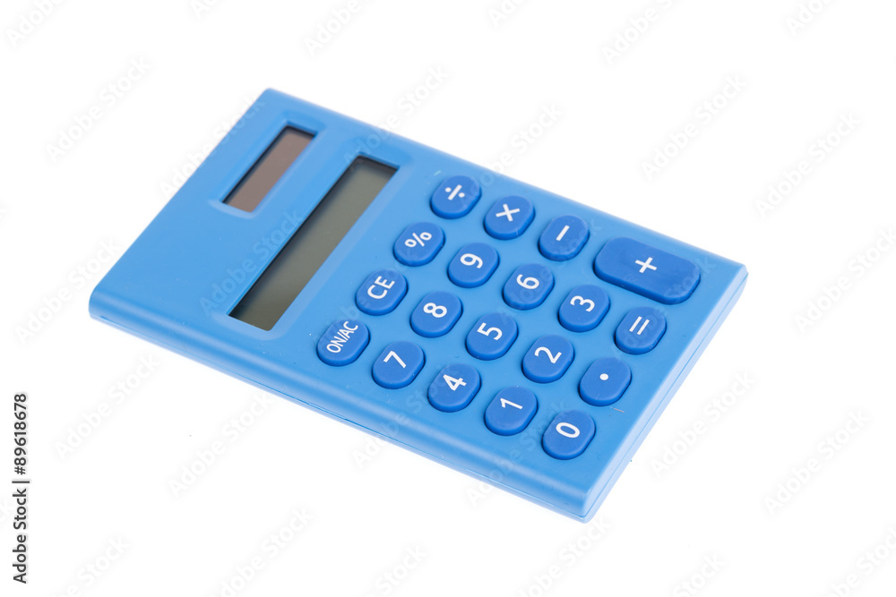 Calculator made from blue plastic isolated on white background Calculator made from blue plastic isolated on white background