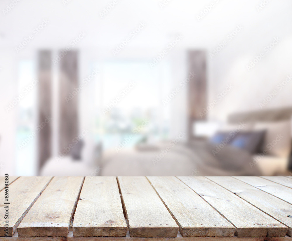 Table Top And Blur Background In Bedroom