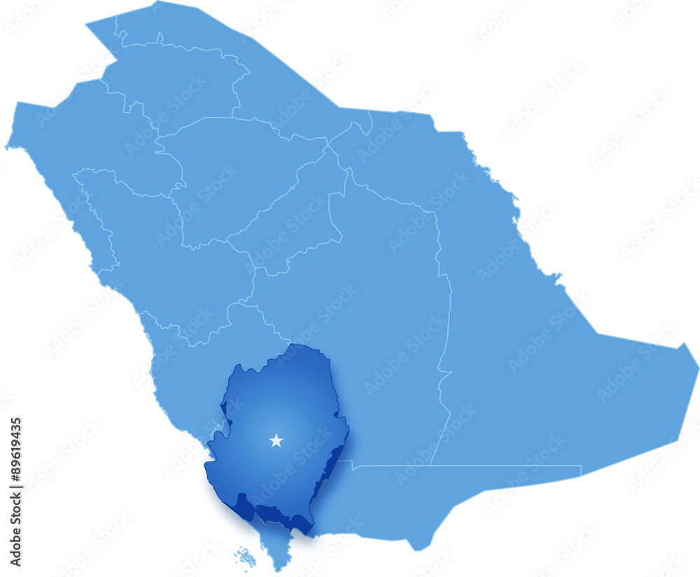 Fototapeta premium Map of Saudi Arabia, the region Asir