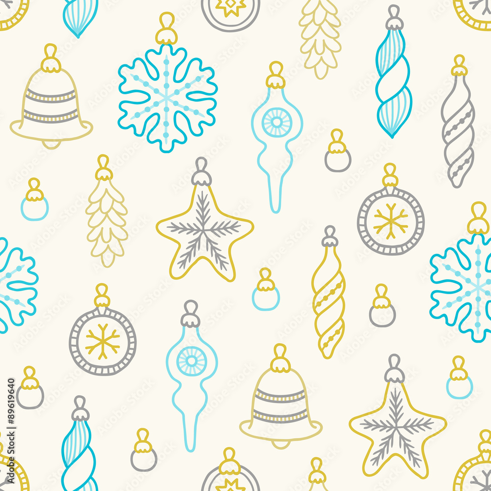 Seamless pattern with Christmas decorations - balls, snowflakes