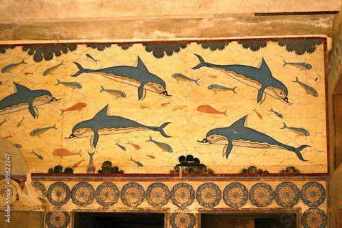 Symbolic fresco at Palace of Knossos in Crete in Greece