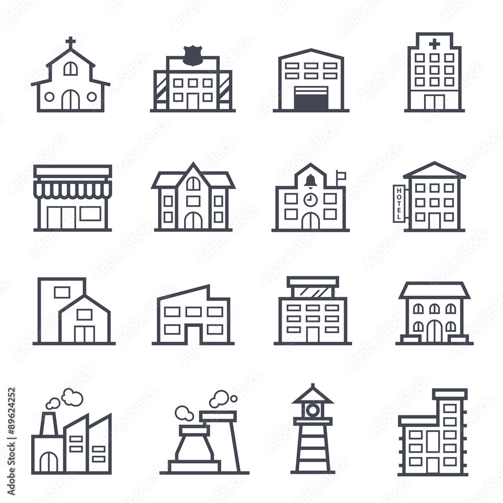 Building Icon Bold Stroke on White Background. Vector Illustration