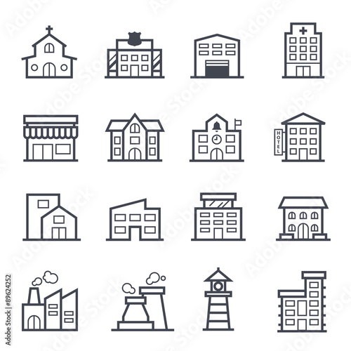 Building Icon Bold Stroke on White Background. Vector Illustration