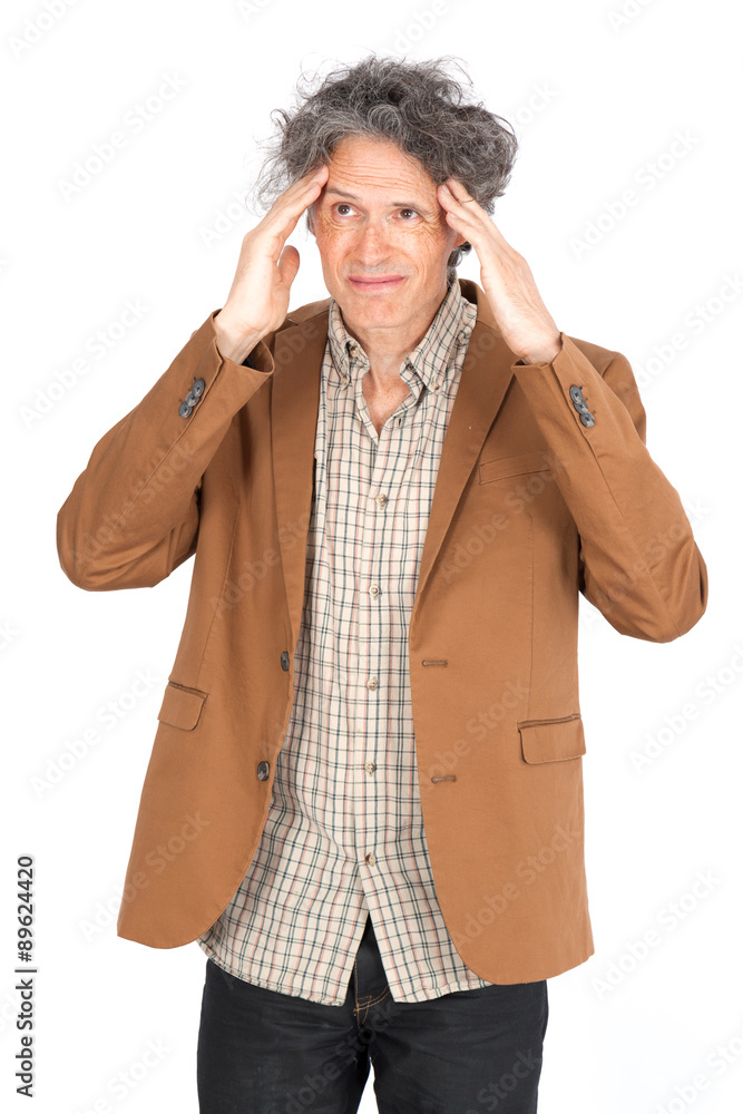 Handsome man doing different expressions in different sets of clothes: headache Handsome man doing different expressions in different sets of clothes: headache