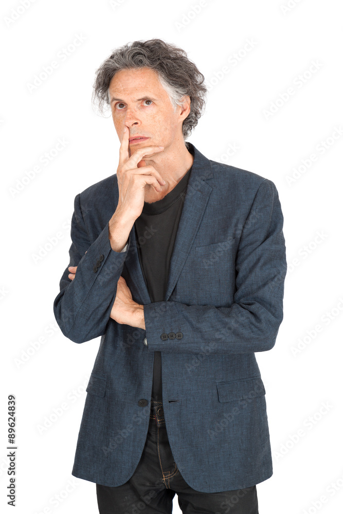 Handsome man doing different expressions in different sets of clothes: thinking Handsome man doing different expressions in different sets of clothes: thinking