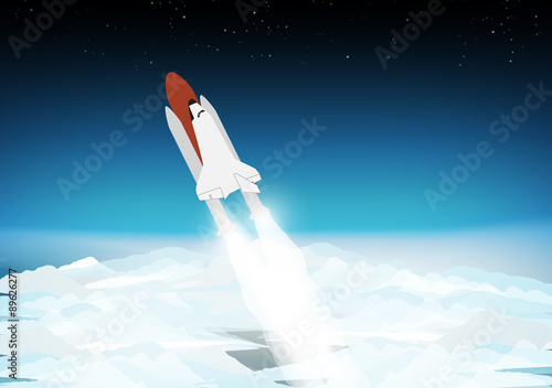 Space Shuttle Above the Clouds - Vector Illustration