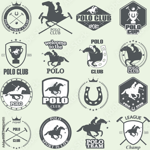 Set of vintage horse polo club labels 