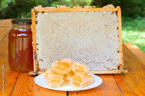 Fresh honey with honeycomb 