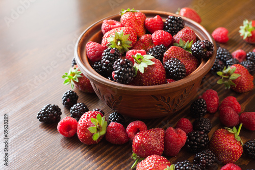 summer fruits on a wooden table