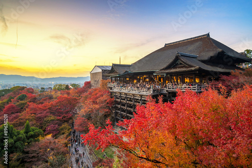 Beautiful sunset scene in autumn season at Kiyomizu dera temple photo
